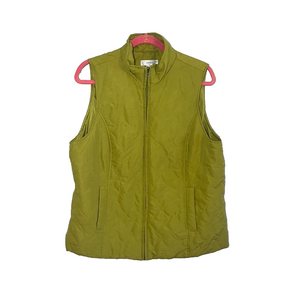Colorful Quilted Vest Full Zip Green 14W Festive Classic Chic Preppy Retro 90s